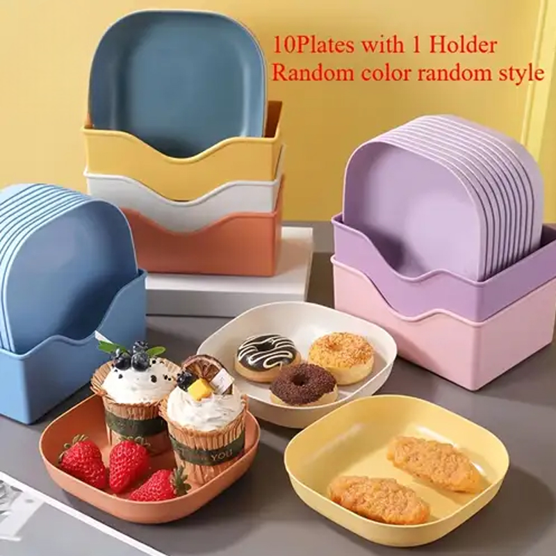 10pcs Reusable Dinner Plates Plastic Multi-